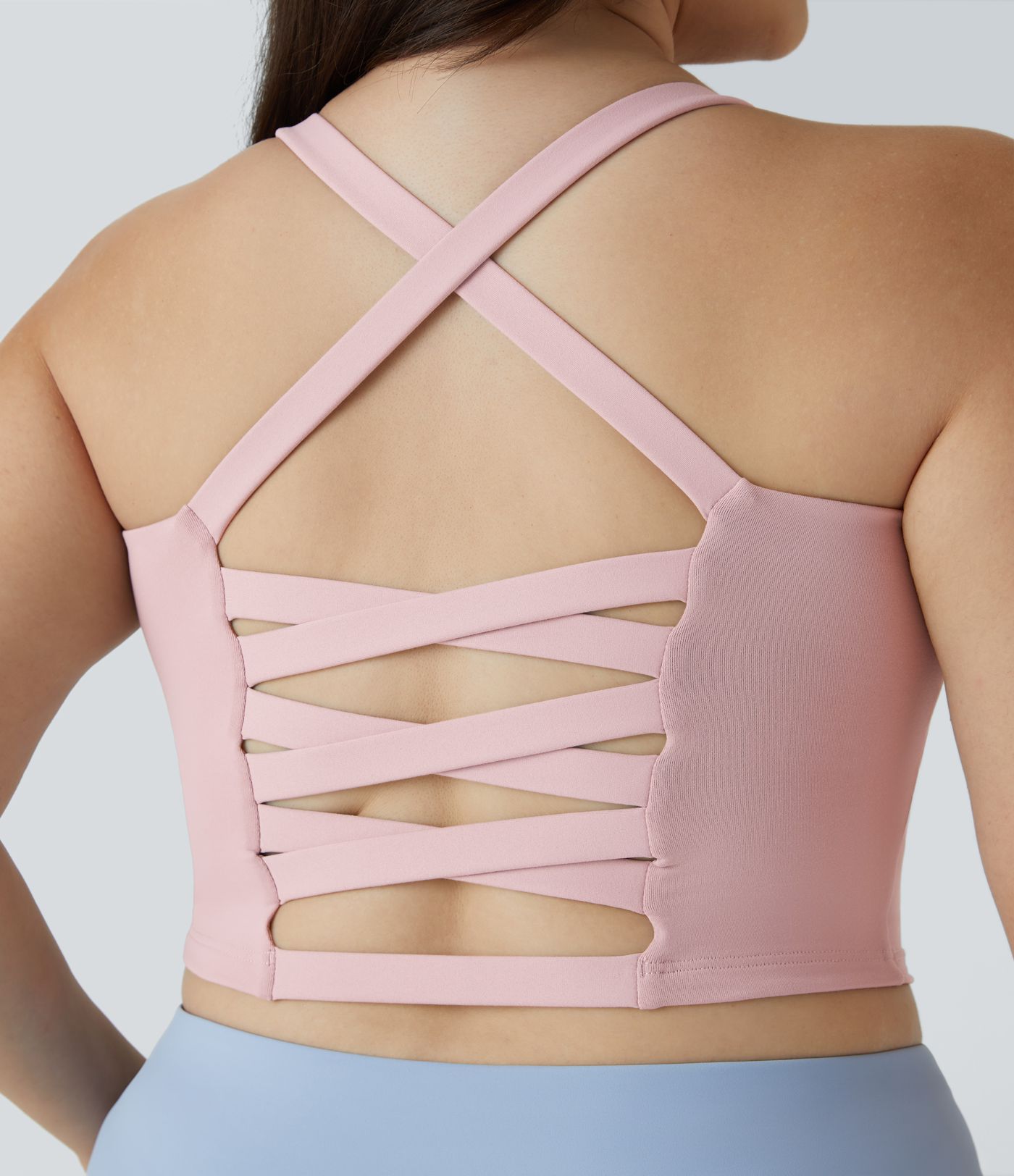 Crisscross Backless Cropped Yoga Plus Size Tank Top