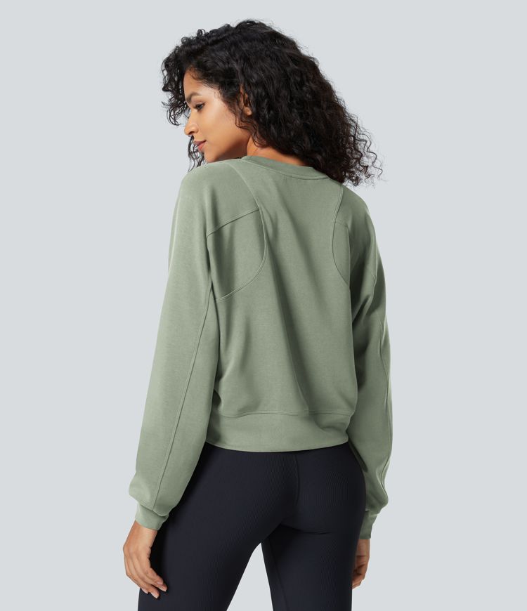 Round Neck Raglan Sleeve Solid Casual Sweatshirt
