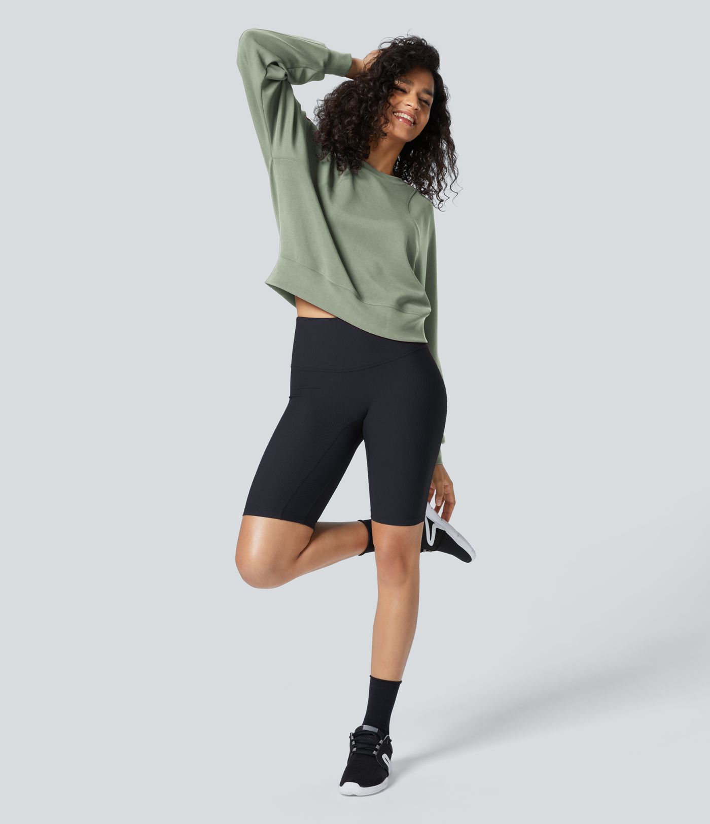 SpacerTek™ Round Neck Raglan Sleeve Solid Casual Sweatshirt