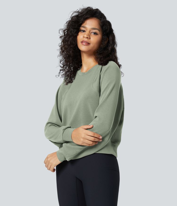 Round Neck Raglan Sleeve Solid Casual Sweatshirt