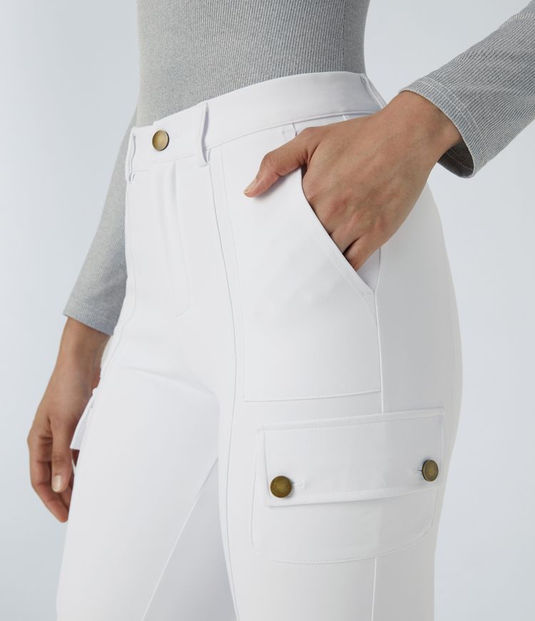 High Waisted Zipper Pockets Solid Skinny Cargo Pants