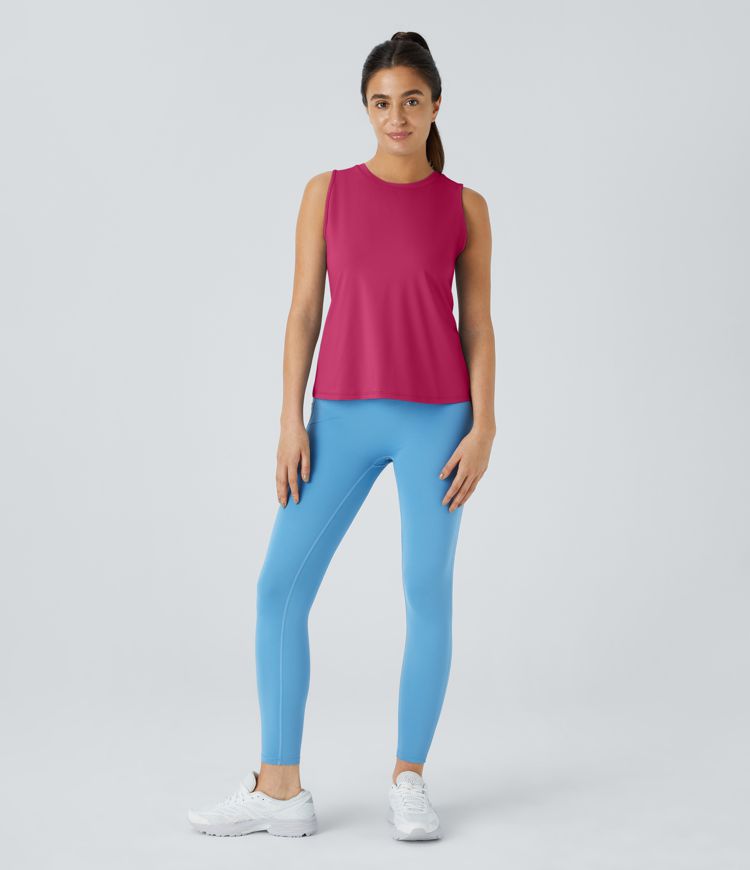 Cut Out Crossover Hem Solid Yoga Tank Top
