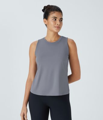 Cut Out Crossover Hem Solid Yoga Tank Top
