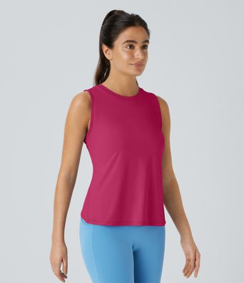 Cut Out Crossover Hem Solid Yoga Tank Top