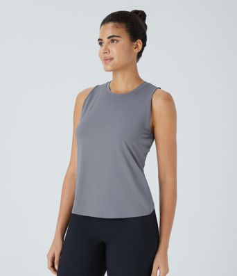 Cut Out Crossover Hem Solid Yoga Tank Top