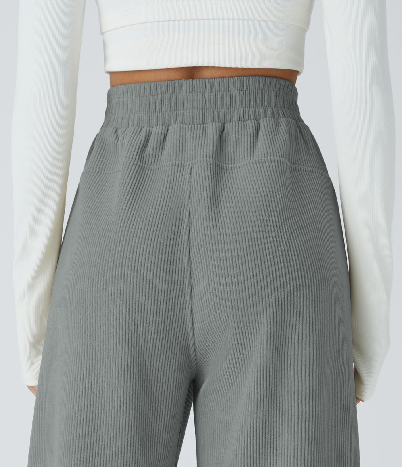 Pantalon de jogging décontracté en velours côtelé à taille haute avec poches latérales
