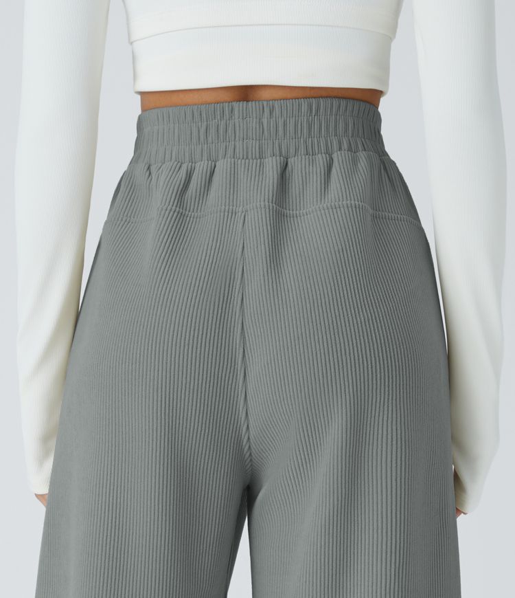 Pantalon de jogging décontracté en velours côtelé à taille haute avec poches latérales