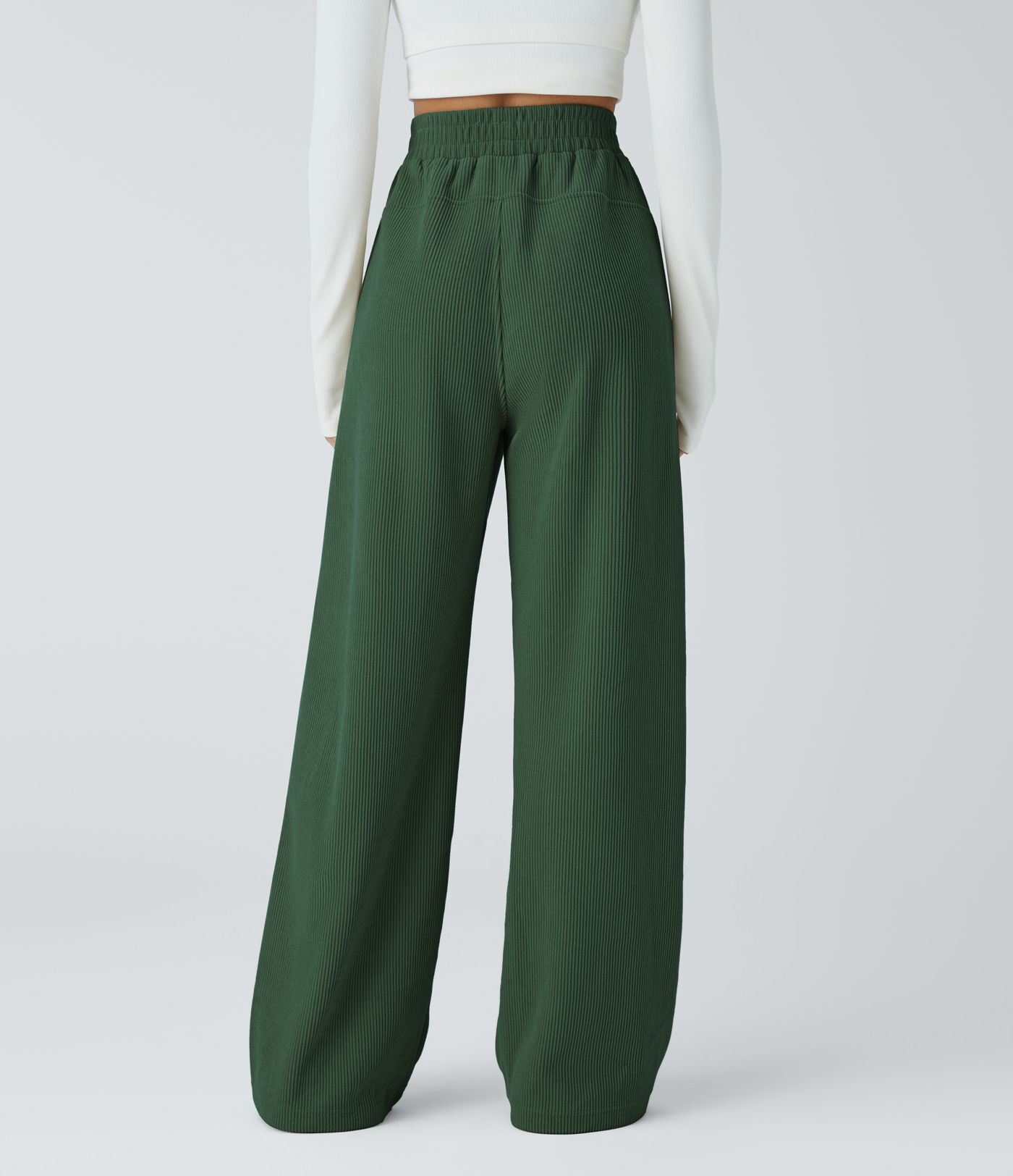High Waisted Pocket Straight Leg Mop Corduroy Casual Trousers