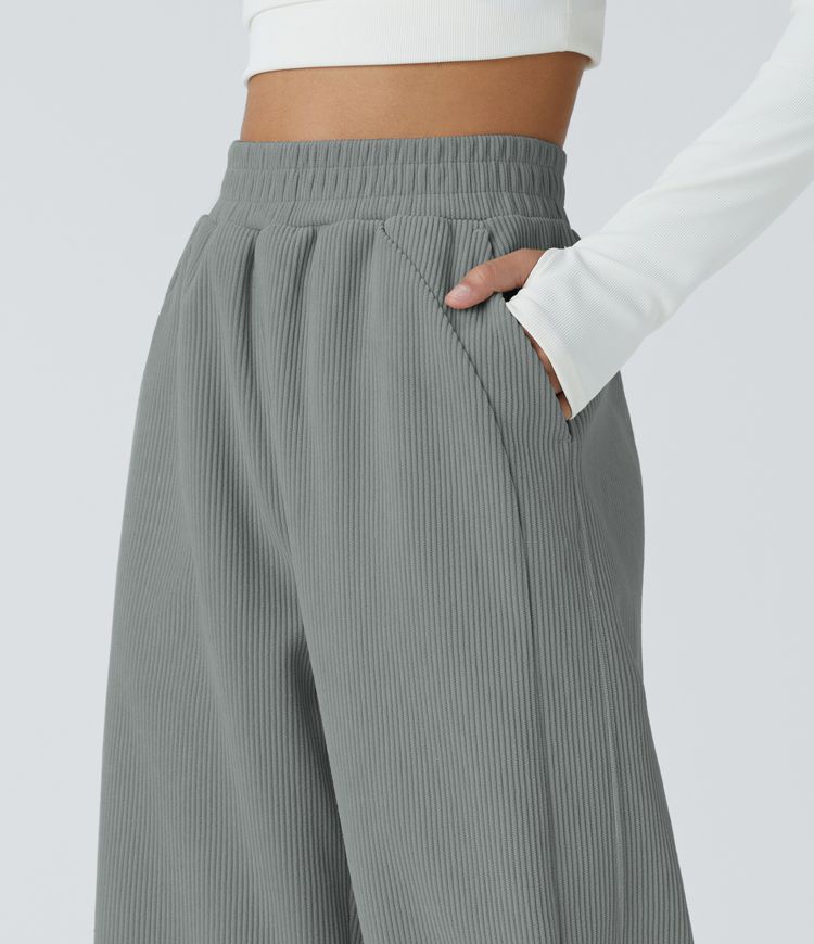 Pantalon de jogging décontracté en velours côtelé à taille haute avec poches latérales