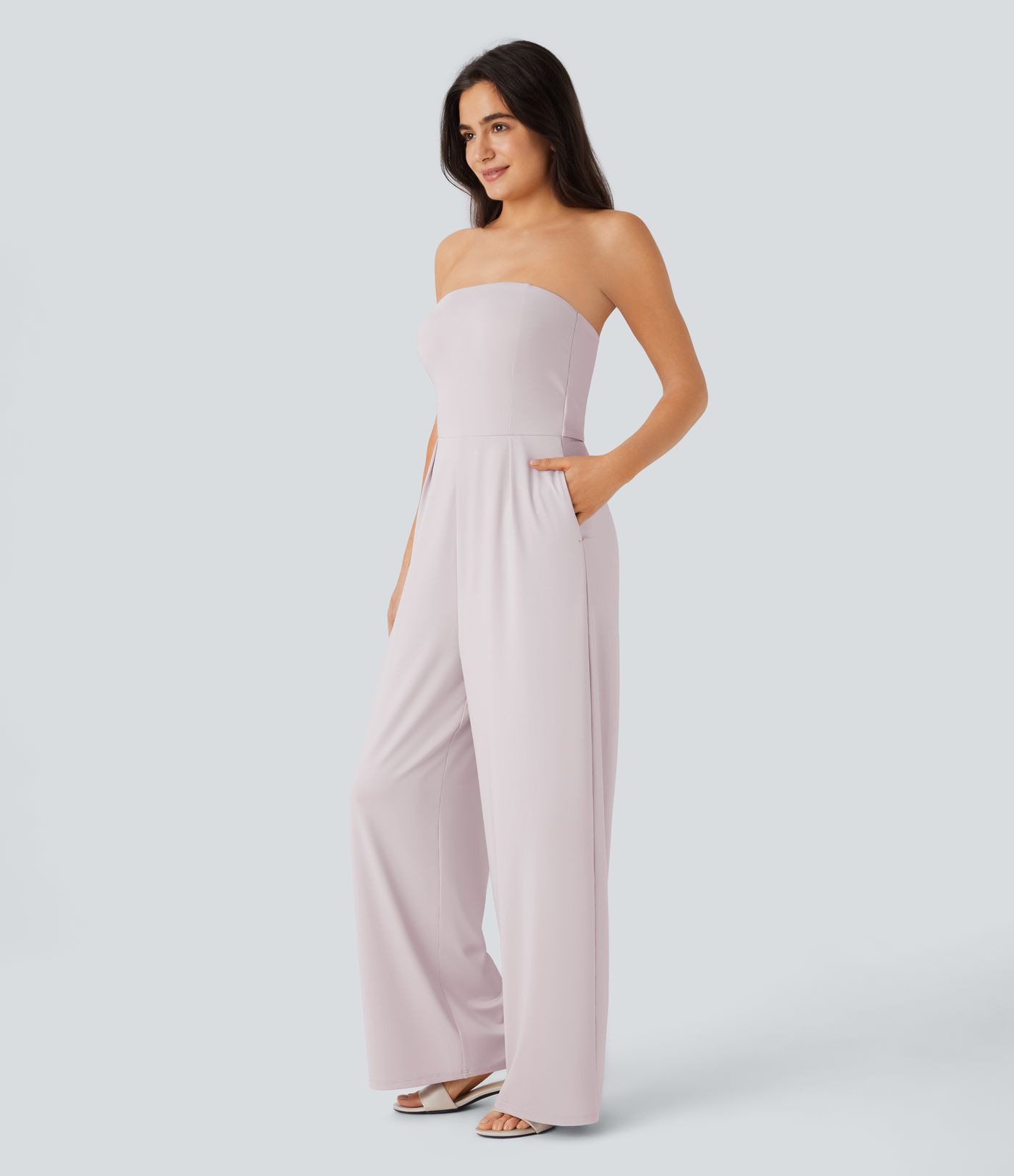 Tube Side Pocket Invisible Zipper Wide Leg Bridesmaid and Wedding Guest Jumpsuit-Easy Peezy
