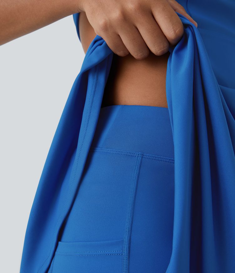 Crisscross Backless Flare 2-Piece Pocket Dance Active Dress