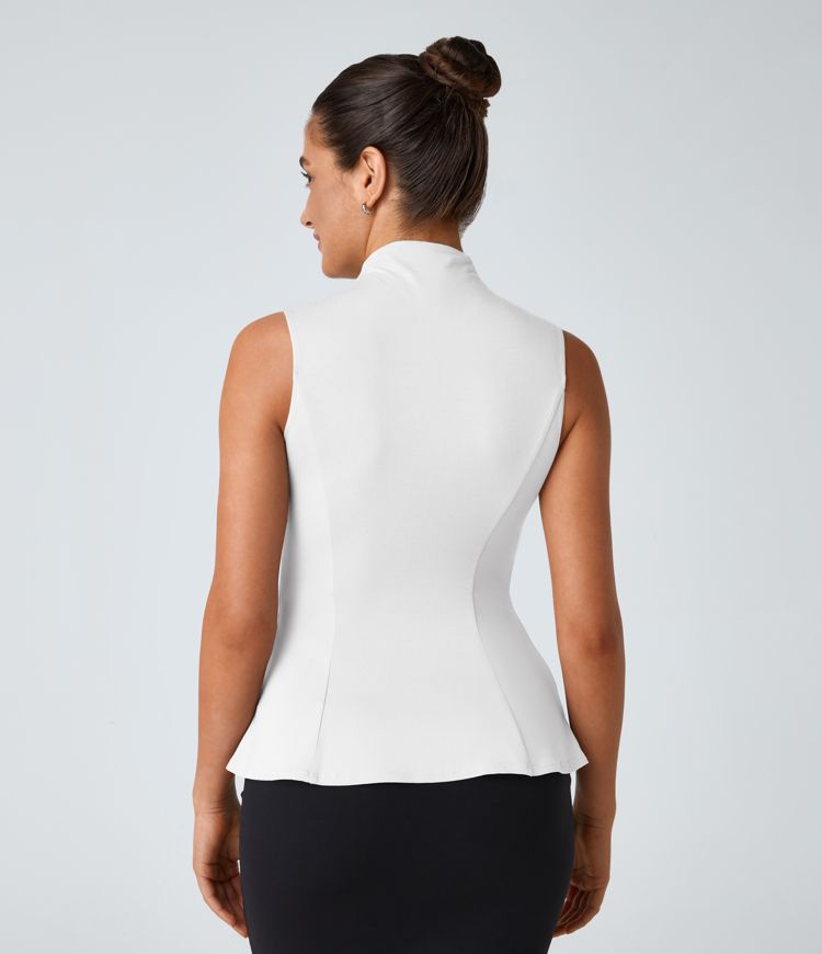 Funnel Neck Peplum Work Tank Top