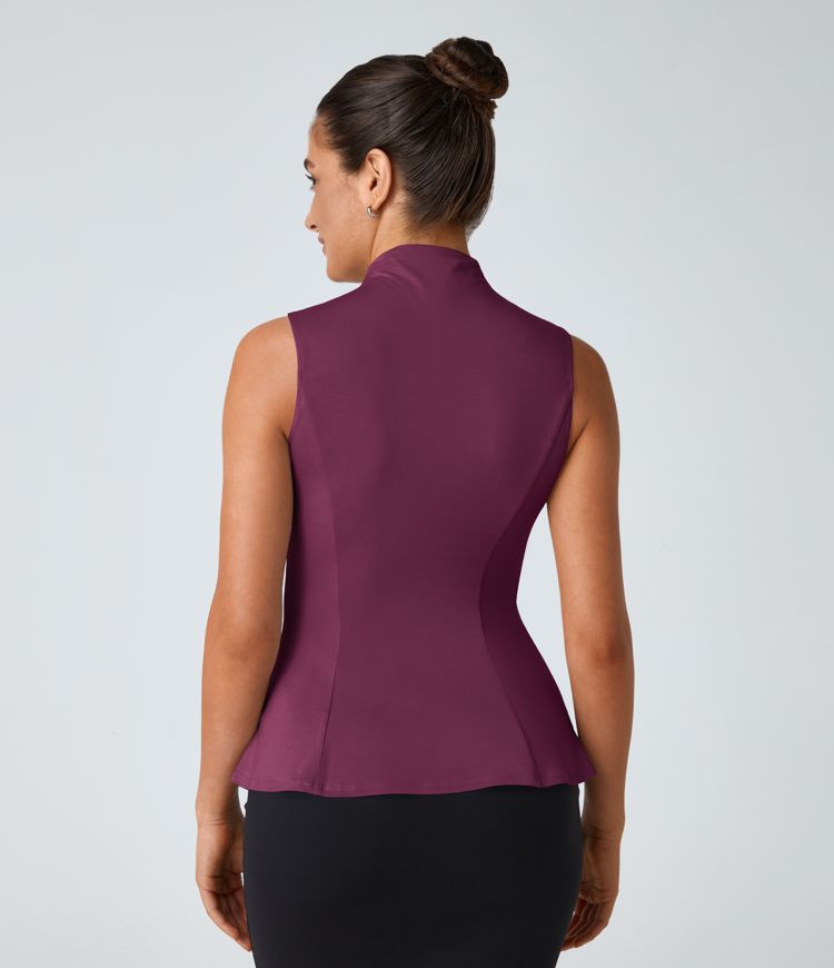 Funnel Neck Peplum Work Tank Top