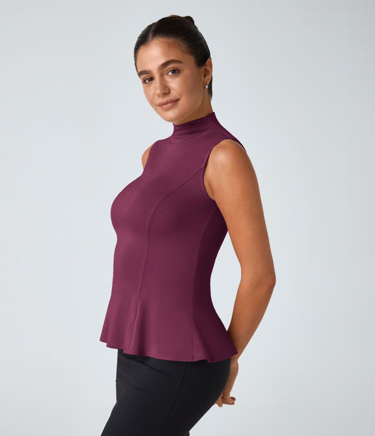 Funnel Neck Peplum Work Tank Top