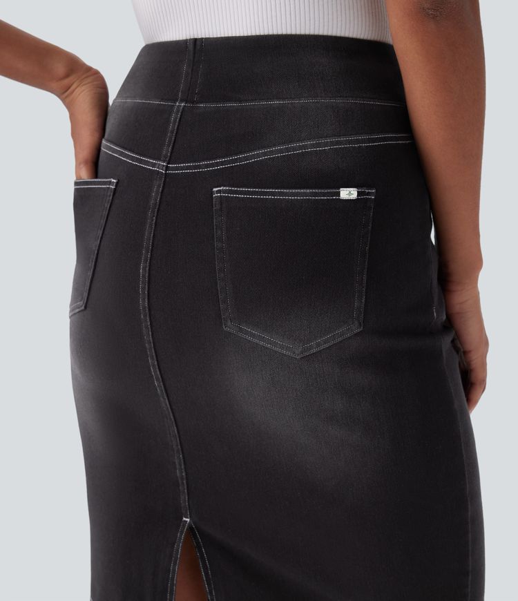 Halara Flex™ High Waisted Pockets Washed Denim Casual Skirt