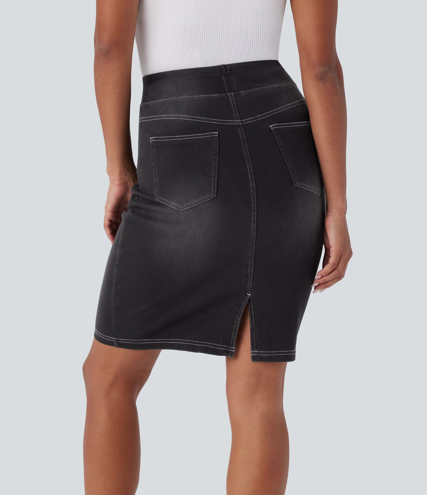 Halara Flex™ Falda casual de mezclilla lavada con bolsillos y cintura alta