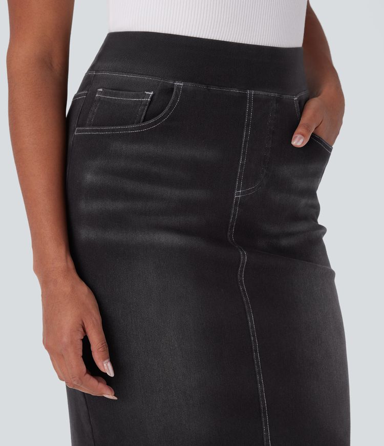 Halara Flex™ High Waisted Pockets Washed Denim Casual Skirt