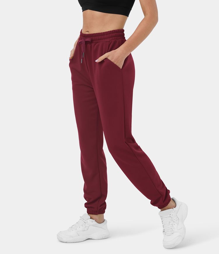 High-waisted, drawstring, side pockets, solid color, casual cotton sweatpants