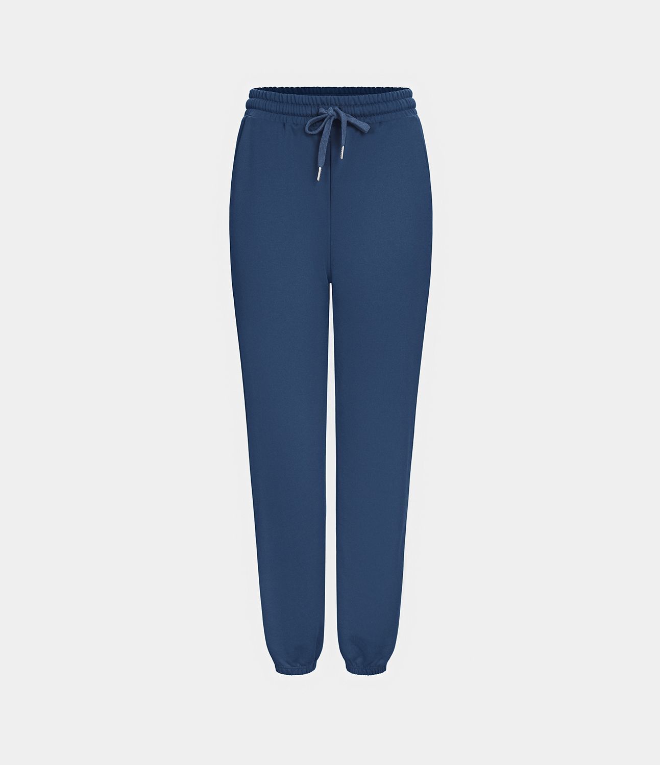 Pantalones deportivos casuales de cintura alta con bolsillos y cordón de algodón