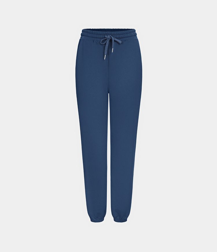 Pantalones deportivos casuales de cintura alta con bolsillos y cordón de algodón