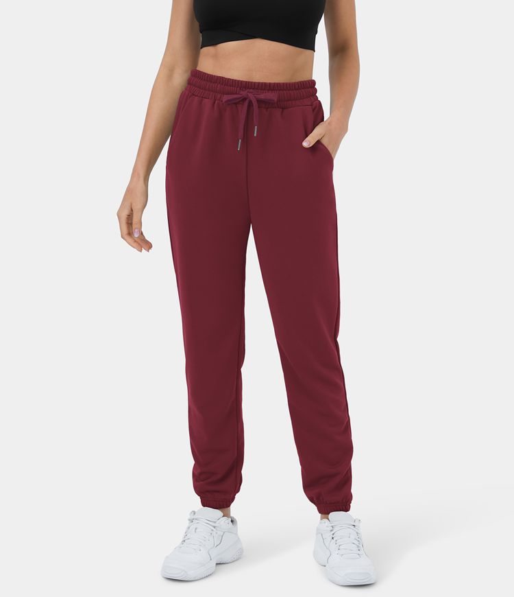 High-waisted, drawstring, side pockets, solid color, casual cotton sweatpants