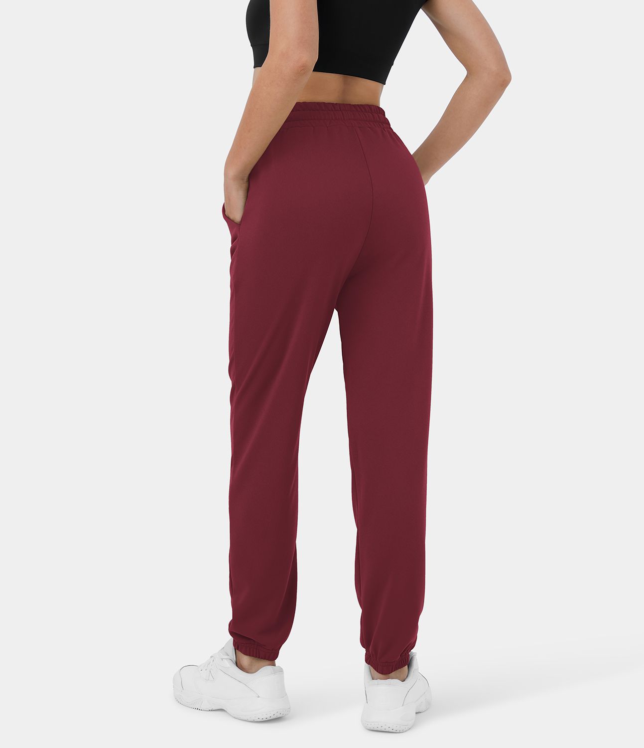 High-waisted, drawstring, side pockets, solid color, casual cotton sweatpants