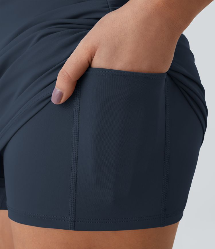High Waisted Bodycon Pocket 2-in-1 Mini Ruched Casual Skirt