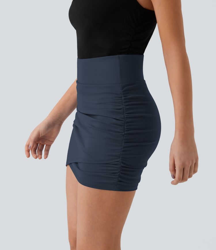 High Waisted Bodycon Pocket 2-in-1 Mini Ruched Casual Skirt