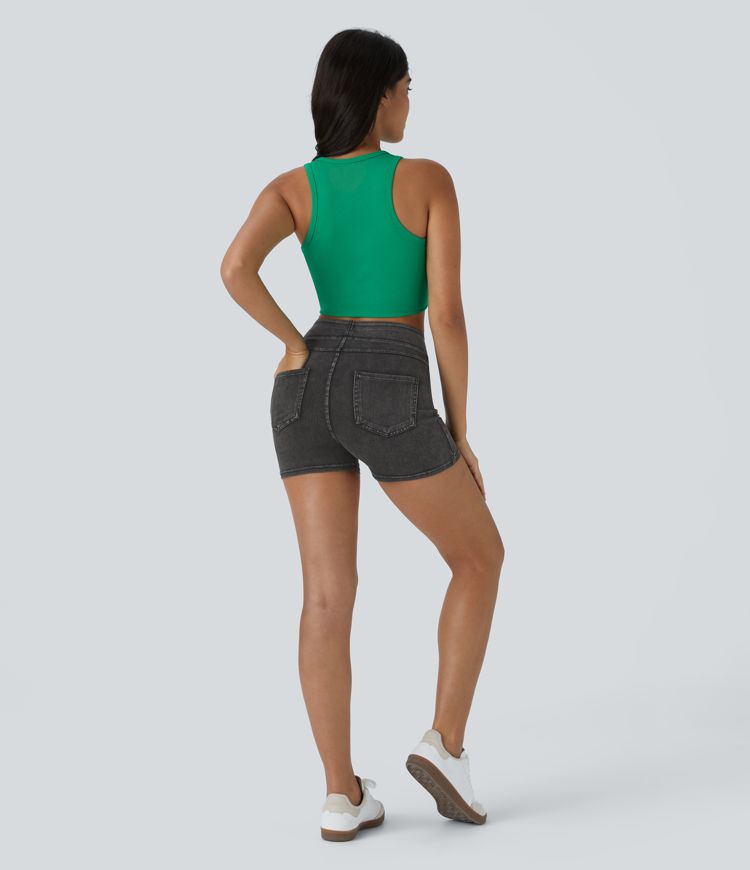 Pantalón corto Halara Flex™ Denim mezclilla elástico bolsillo lateral trasero tiro alto 7.5cm