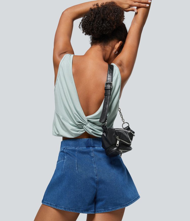 Tank Top sin mangas retorcida sin espalda cuello en U