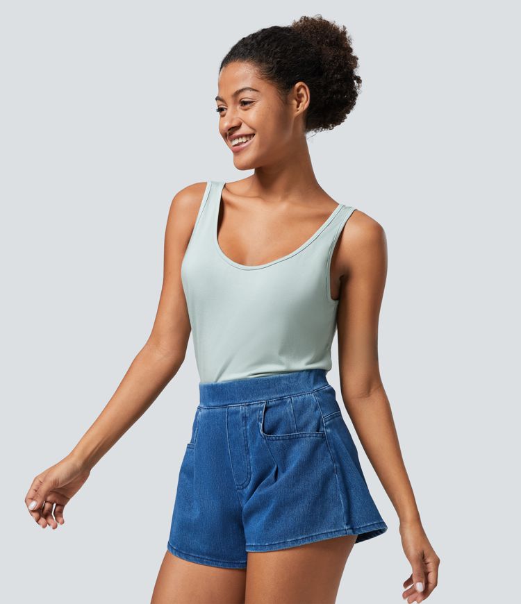 Tank Top sin mangas retorcida sin espalda cuello en U