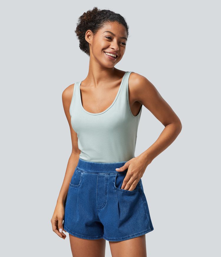 Tank Top sin mangas retorcida sin espalda cuello en U