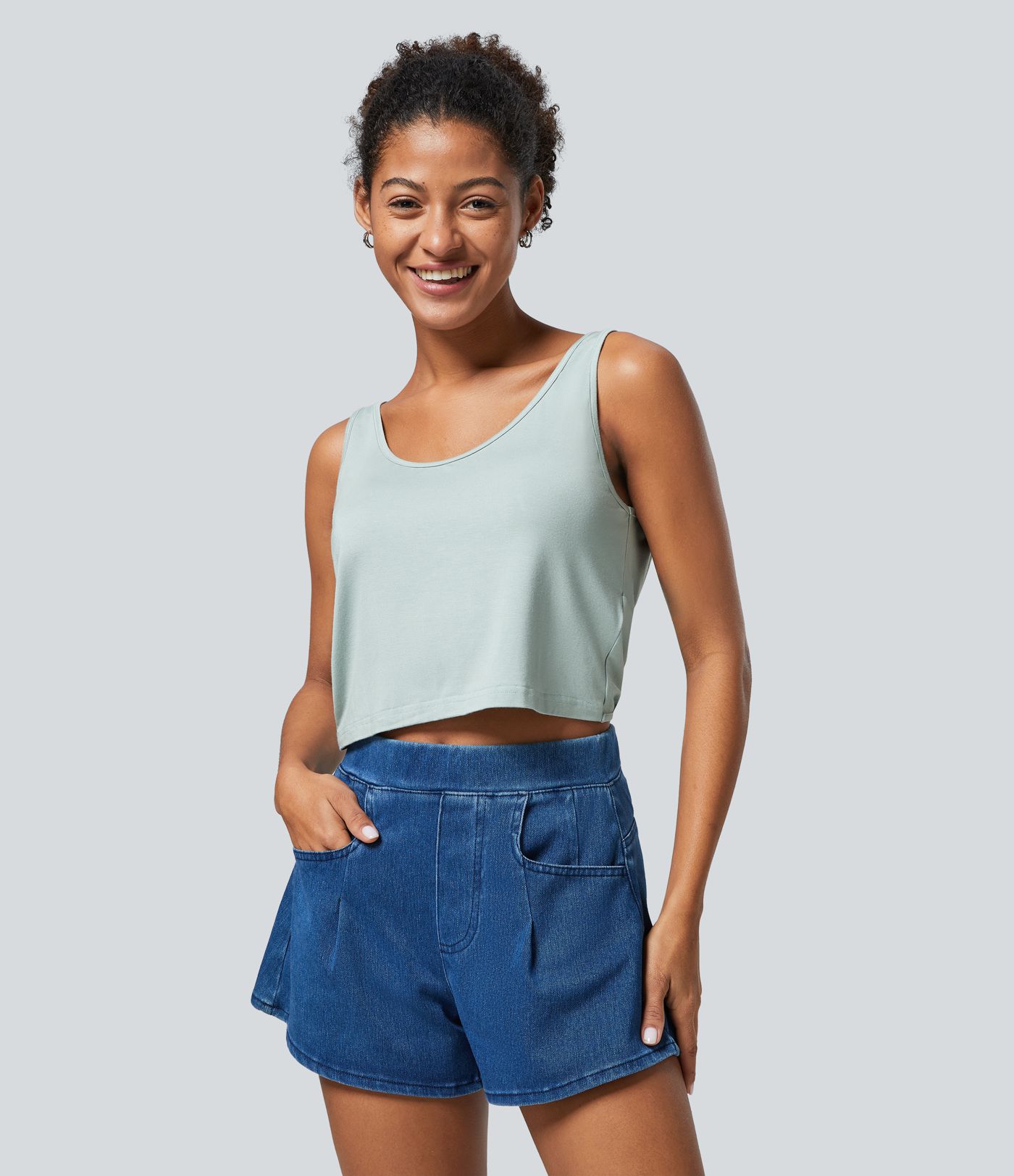 U넥 백리스 트위스트 캐주얼 탱크탑