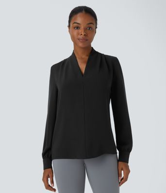 V Neck Long Sleeve Work Blouse