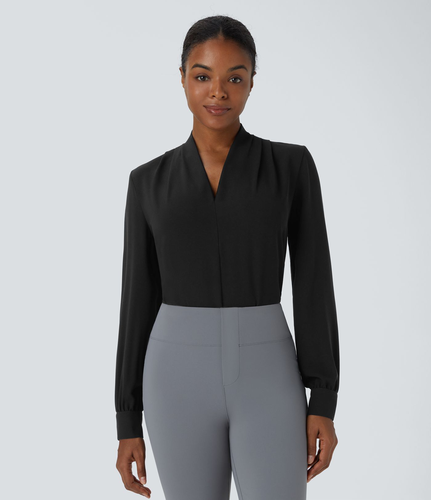 V Neck Long Sleeve Work Blouse