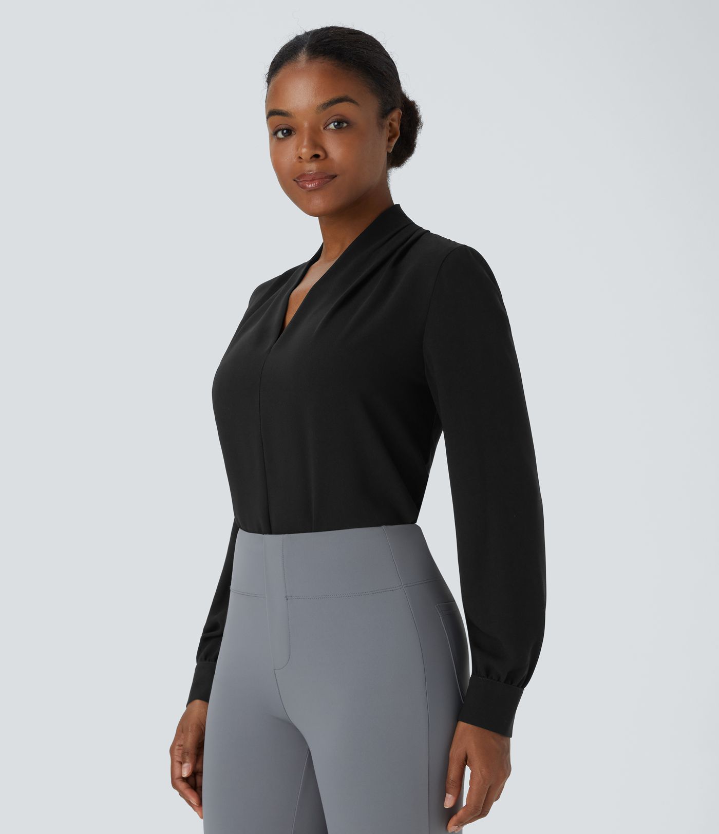 V Neck Long Sleeve Work Blouse