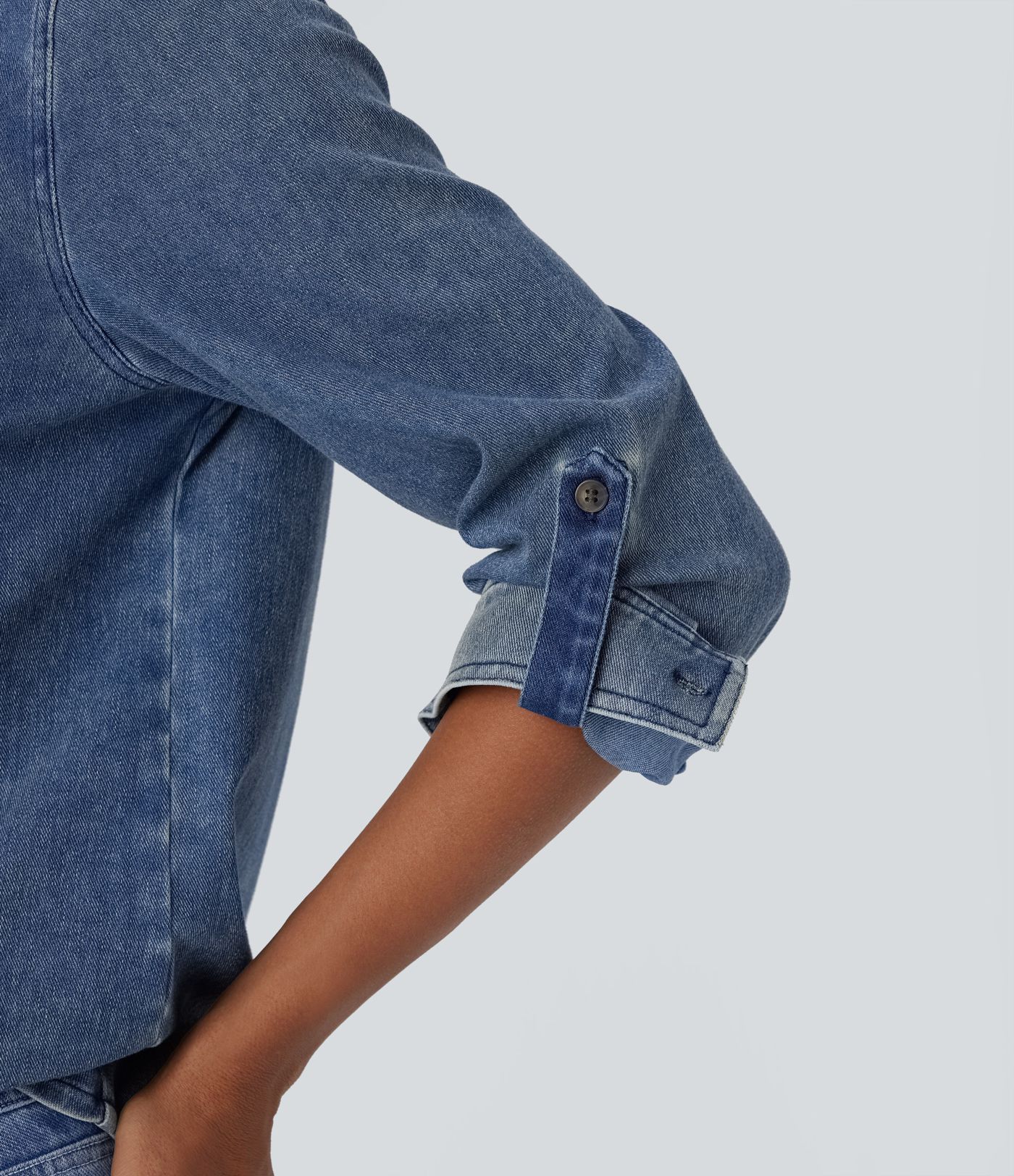 Camisa Halara Flex™ Denim mezclilla elástico tacto fresco bolsillo pecho botón manga larga cuello