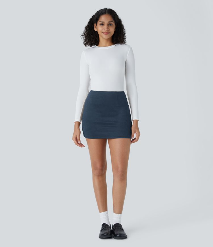 High Waisted 2-in-1 Bodycon Suede Mini Casual Skirt