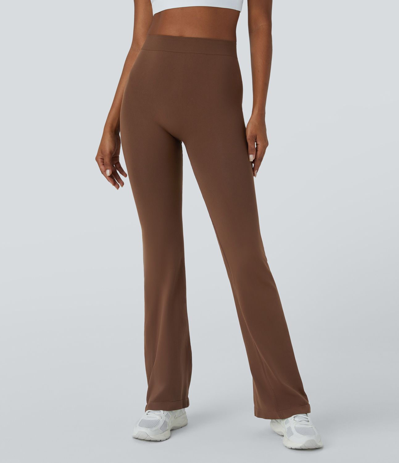 Pantalon de yoga évasé à taille haute, froncé et sans couture