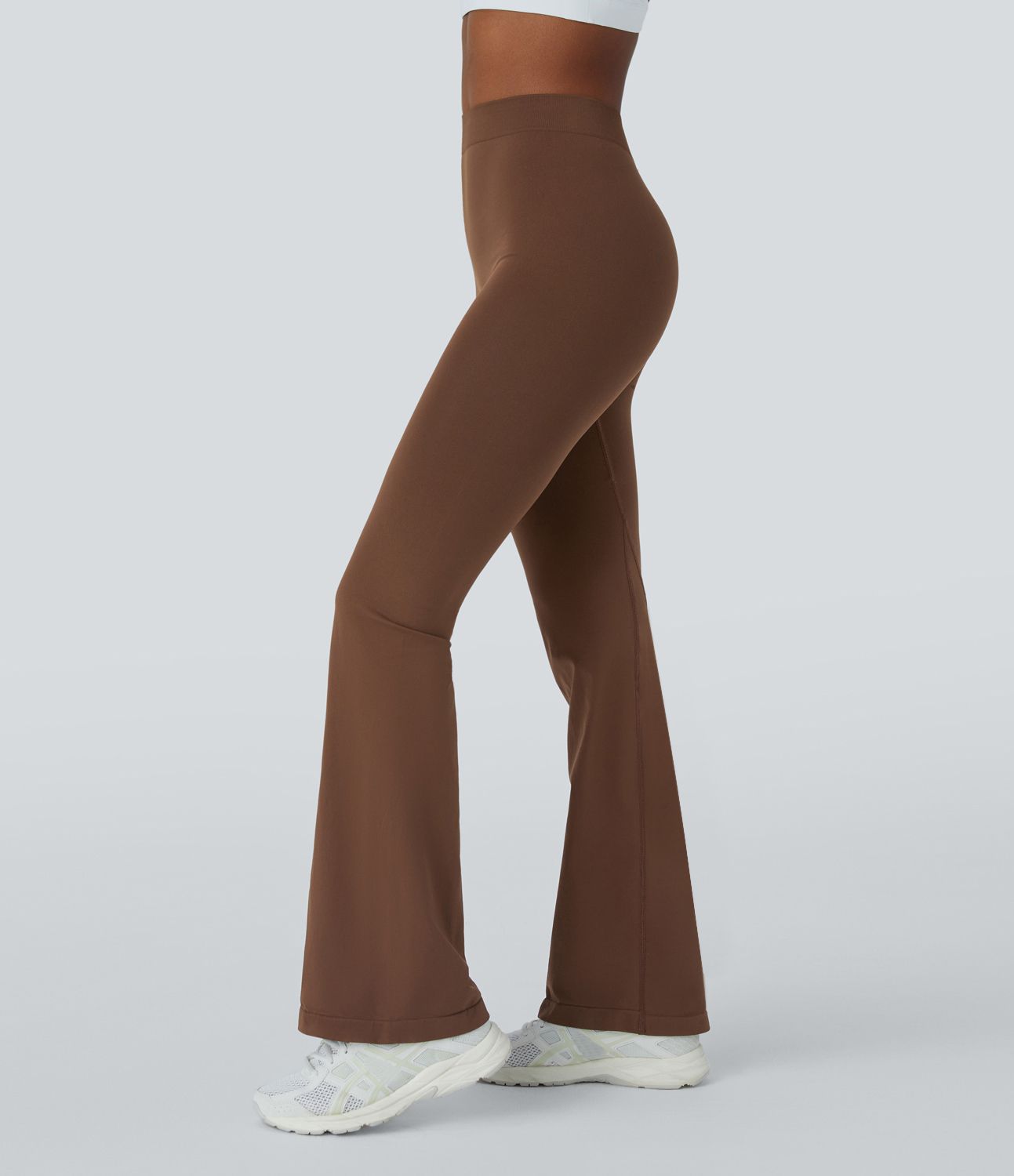 Pantalon de yoga évasé à taille haute, froncé et sans couture