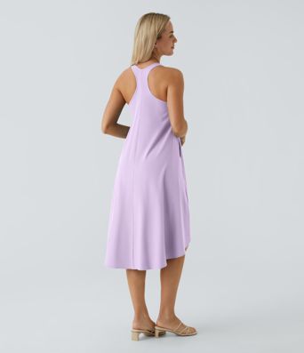 Breezeful™ Backless Racerback Side Pocket High Low Flowy Midi Quick Dry Casual Dress