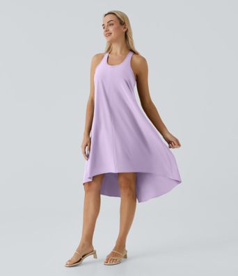Breezeful™ Backless Racerback Side Pocket High Low Flowy Midi Quick Dry Casual Dress