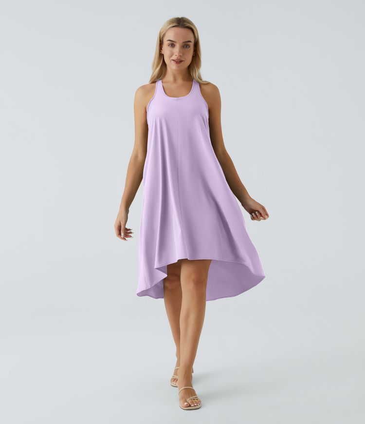 Breezeful™ Backless Racerback Side Pocket High Low Flowy Midi Quick Dry Casual Dress