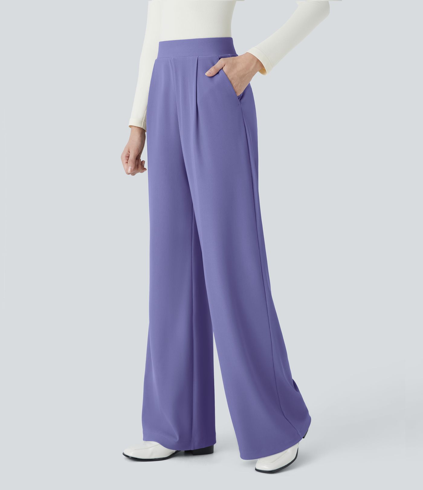 Halara Flex™ Hohe Taille Body Sculpt Taille verschlankende Taschenhose mit weitem Bein und Mikrowaffel-Struktur