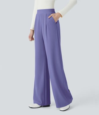 Halara Flex™ Hohe Taille Body Sculpt Taille verschlankende Taschenhose mit weitem Bein und Mikrowaffel-Struktur