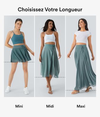 Jupe longue fluide 2-en-1 taille haute avec empiècements en résille
