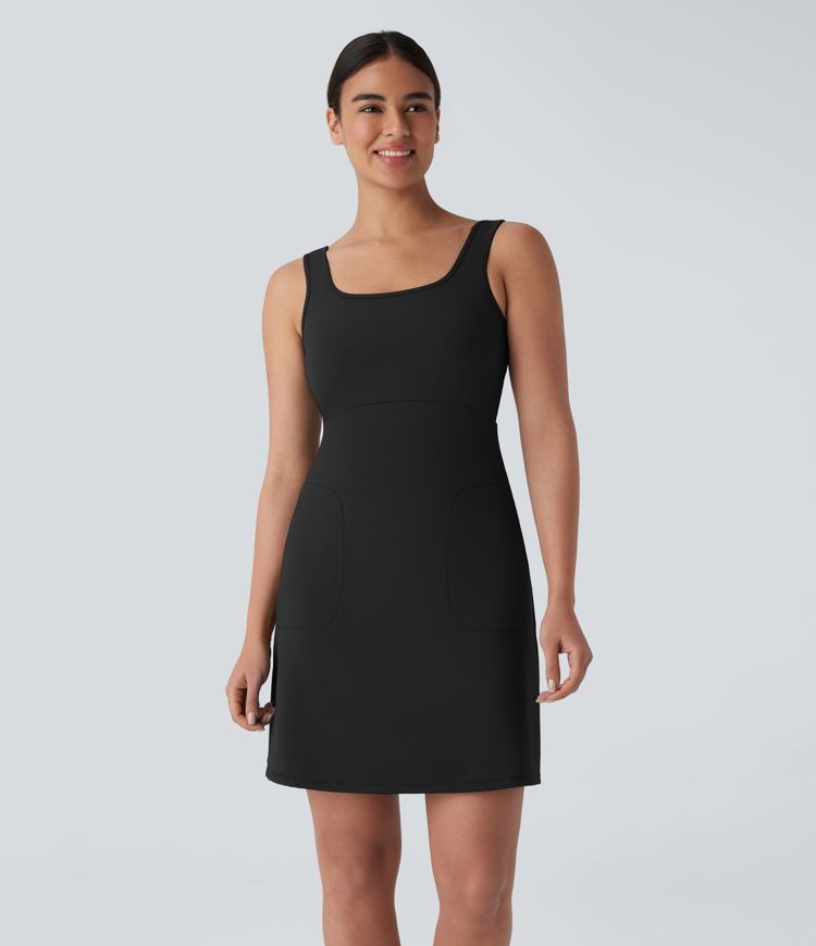 SpeedWave™ Square Neck Backless Side Pocket Quick Dry Mini Hiking Active Dress