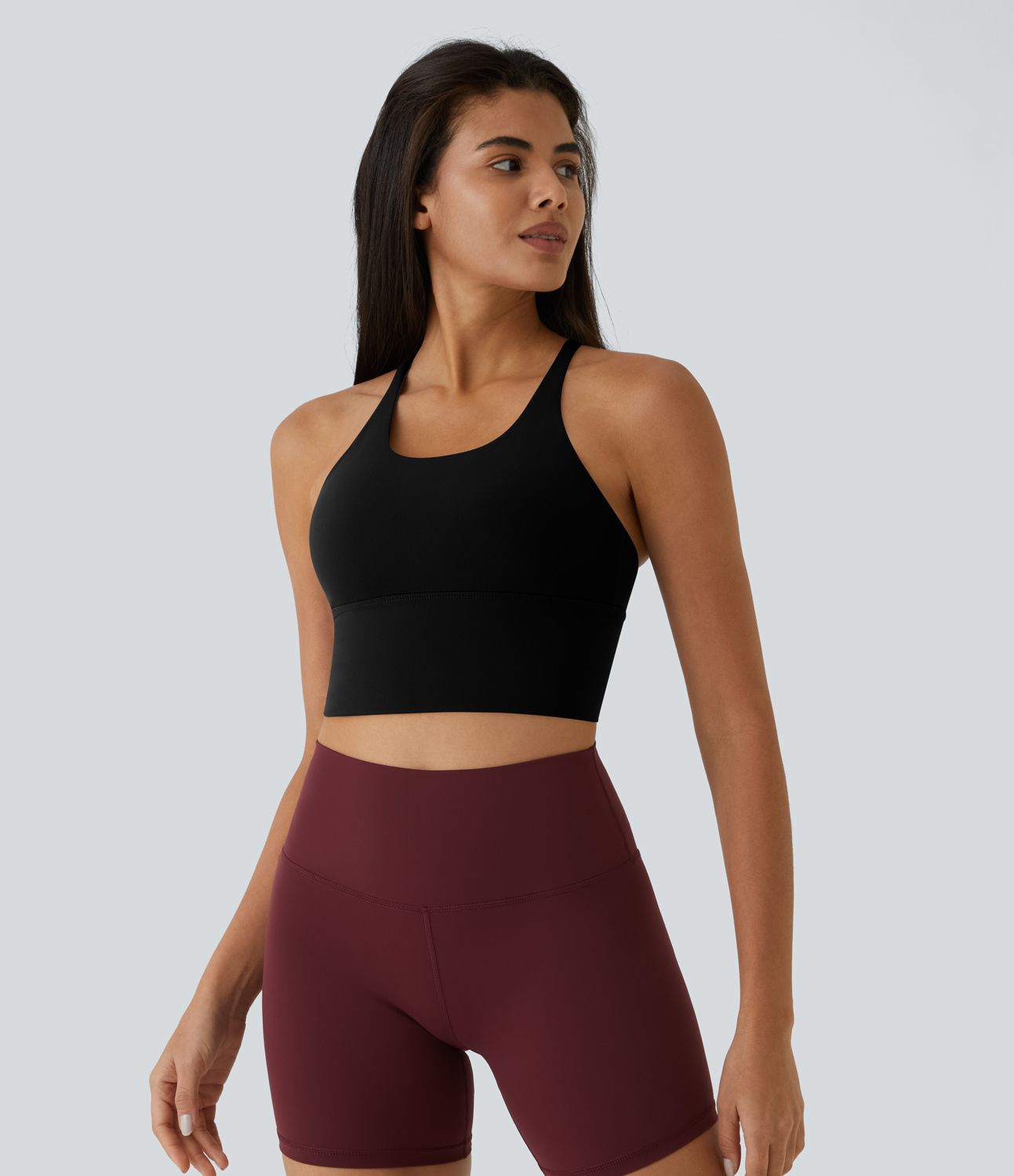 ローサポート バックレス クロス U ネック ロングライン ヨガ スポーツブラ