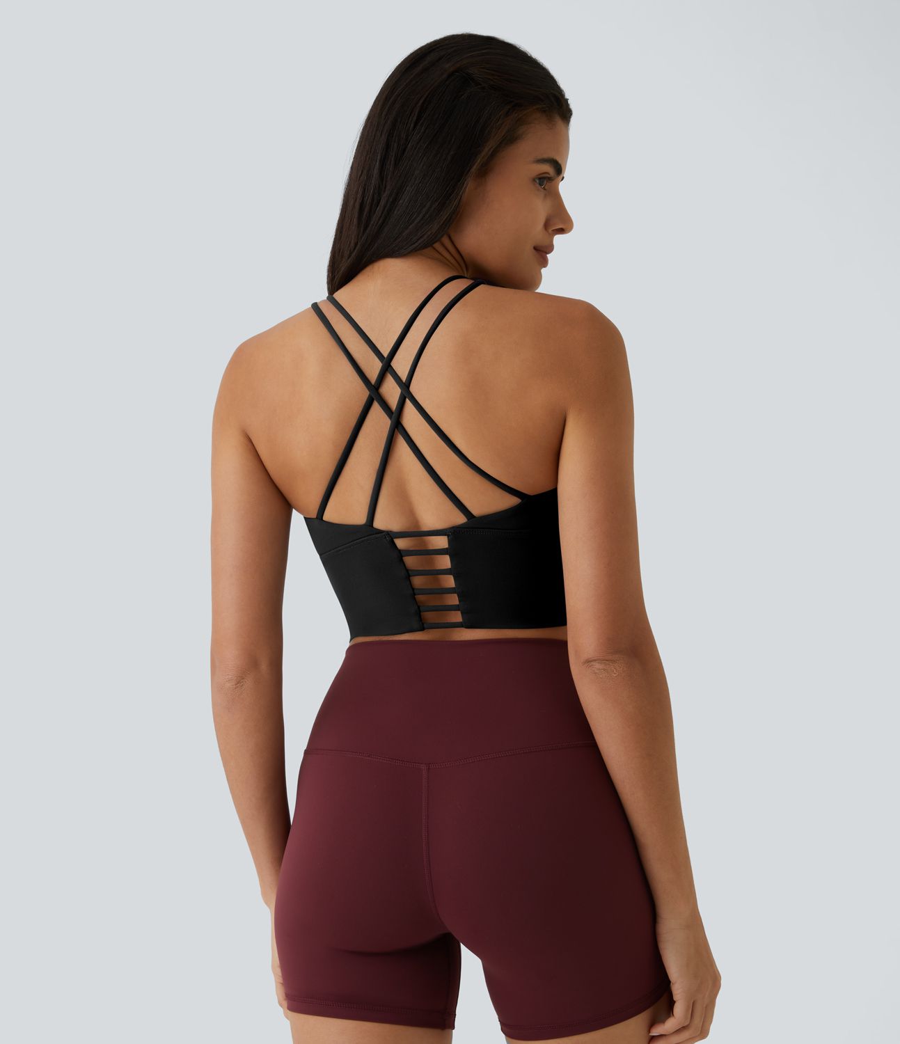 ローサポート バックレス クロス U ネック ロングライン ヨガ スポーツブラ