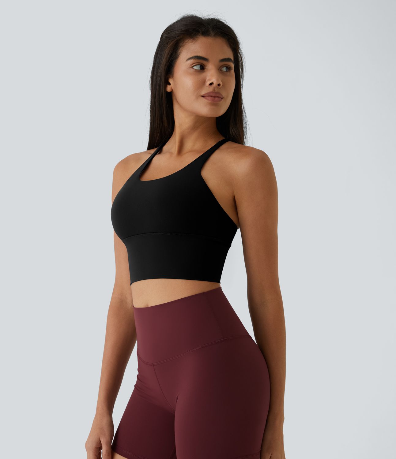 ローサポート バックレス クロス U ネック ロングライン ヨガ スポーツブラ